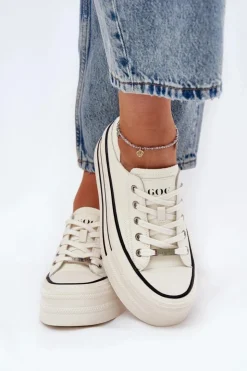 Damskie GOE Skórzane Trampki Damskie Na Platformie RR2N4106 Białe