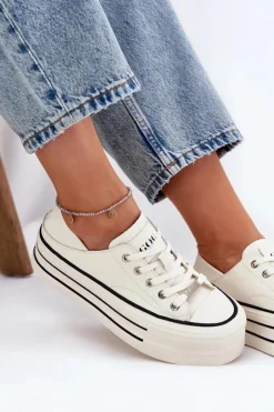 Damskie GOE Skórzane Trampki Damskie Na Platformie RR2N4106 Białe