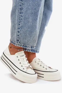 Damskie GOE Skórzane Trampki Damskie Na Platformie RR2N4106 Białe