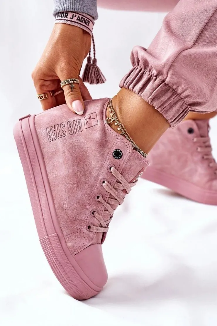 Online Big Star Shoes Skórzane Trampki Na Koturnie Big Star II274092 Różowe