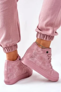 Online Big Star Shoes Skórzane Trampki Na Koturnie Big Star II274092 Różowe