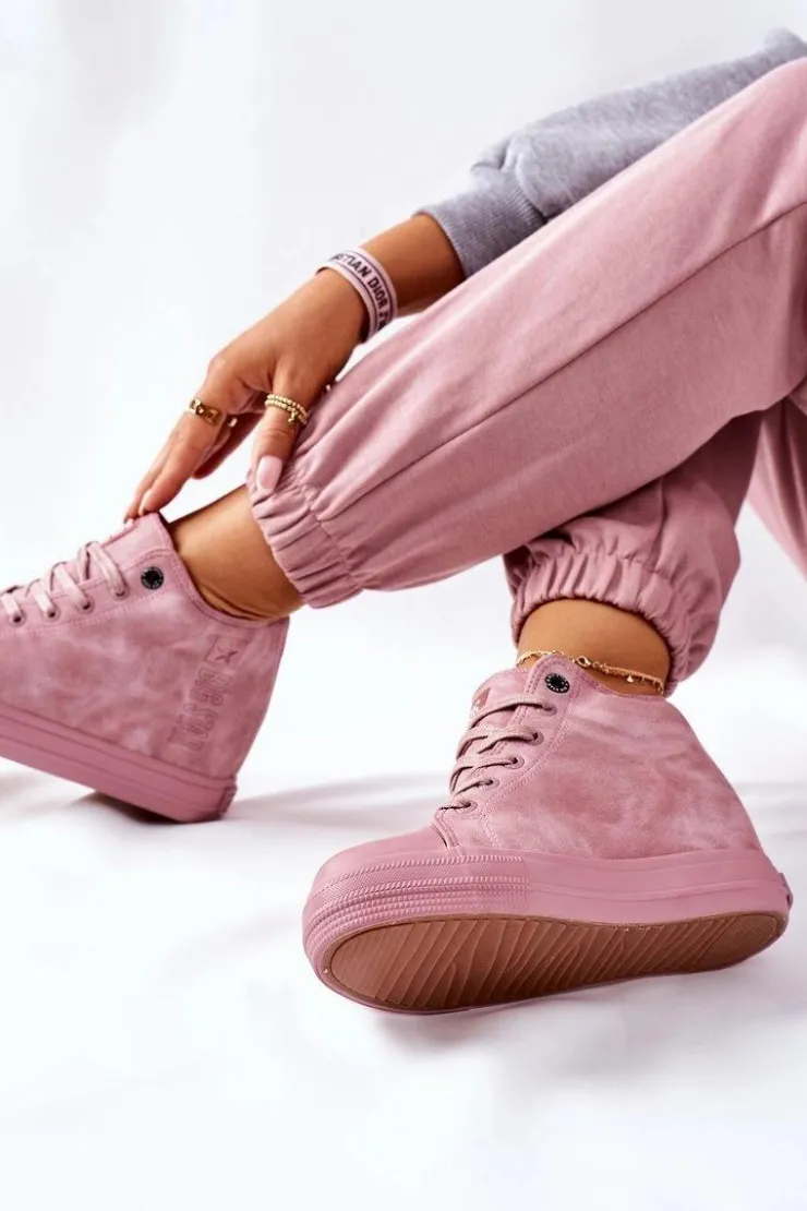 Online Big Star Shoes Skórzane Trampki Na Koturnie Big Star II274092 Różowe