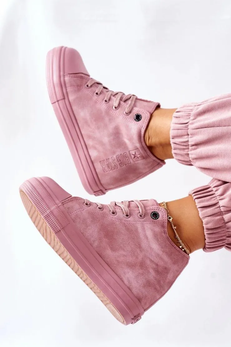 Online Big Star Shoes Skórzane Trampki Na Koturnie Big Star II274092 Różowe