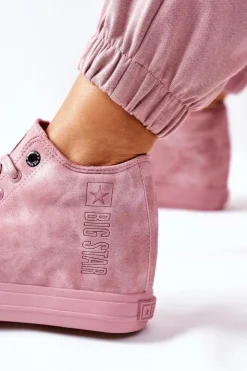 Online Big Star Shoes Skórzane Trampki Na Koturnie Big Star II274092 Różowe