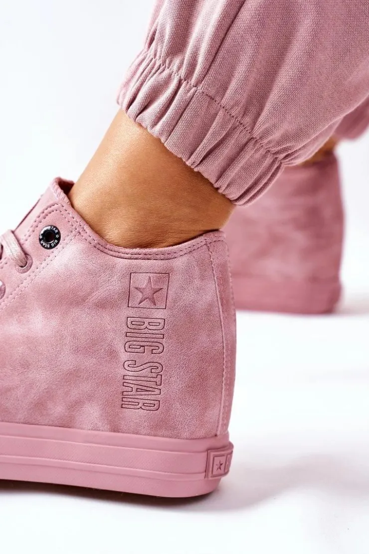 Online Big Star Shoes Skórzane Trampki Na Koturnie Big Star II274092 Różowe