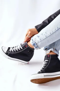 Cross Jeans Trampki Damskie Cross Jeans|Sneakersy Damskie*Skórzane Trampki Na Koturnie II2R4025 Czarne