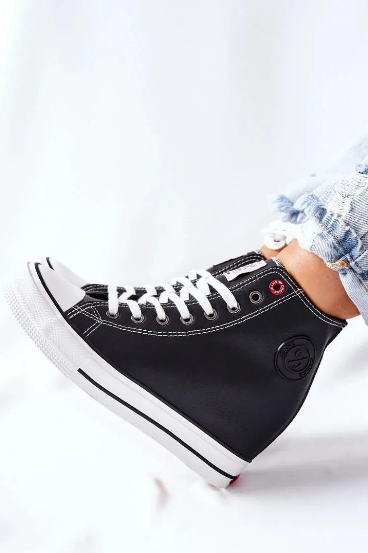 Cross Jeans Trampki Damskie Cross Jeans|Sneakersy Damskie*Skórzane Trampki Na Koturnie II2R4025 Czarne