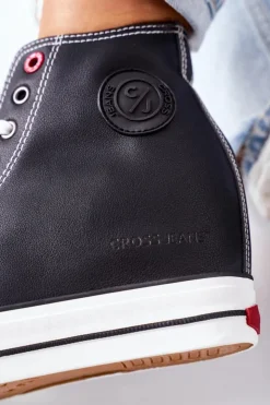 Cross Jeans Trampki Damskie Cross Jeans|Sneakersy Damskie*Skórzane Trampki Na Koturnie II2R4025 Czarne