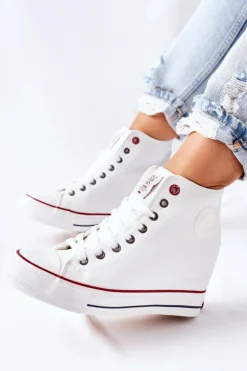 Discount Cross Jeans Skórzane Trampki Na Koturnie II2R4024 Białe