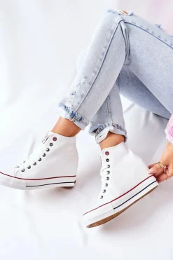 Discount Cross Jeans Skórzane Trampki Na Koturnie II2R4024 Białe