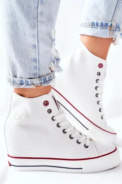 Discount Cross Jeans Skórzane Trampki Na Koturnie II2R4024 Białe