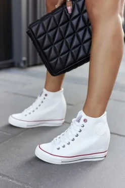 Discount Cross Jeans Skórzane Trampki Na Koturnie II2R4024 Białe