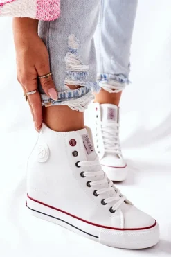 Discount Cross Jeans Skórzane Trampki Na Koturnie II2R4024 Białe