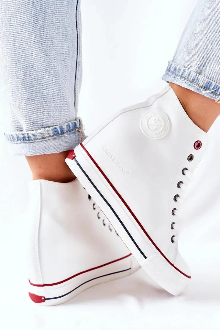 Discount Cross Jeans Skórzane Trampki Na Koturnie II2R4024 Białe