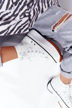 Sale Boto Skórzane Trampki Na Platformie Białe Coachella