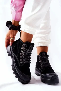 New Big Star Shoes Skórzane Trapery Botki Big Star II274363 Czarne Czarny