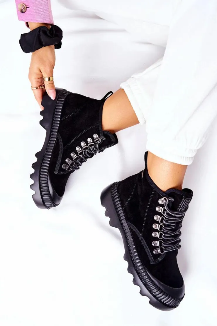 New Big Star Shoes Skórzane Trapery Botki Big Star II274363 Czarne Czarny