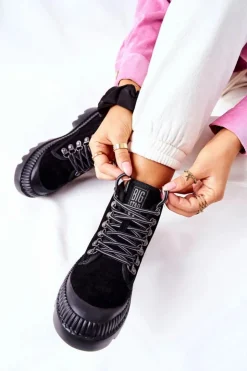 New Big Star Shoes Skórzane Trapery Botki Big Star II274363 Czarne Czarny