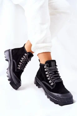 New Big Star Shoes Skórzane Trapery Botki Big Star II274363 Czarne Czarny