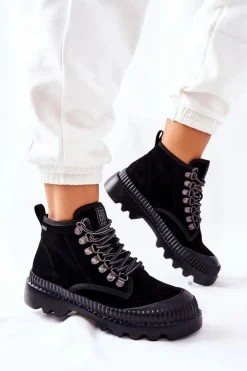 New Big Star Shoes Skórzane Trapery Botki Big Star II274363 Czarne Czarny