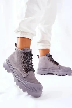 Best Big Star Shoes Skórzane Trapery Botki Big Star II274365 Szare