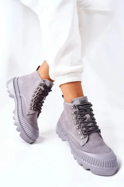 Best Big Star Shoes Skórzane Trapery Botki Big Star II274365 Szare