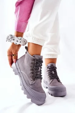 Best Big Star Shoes Skórzane Trapery Botki Big Star II274365 Szare