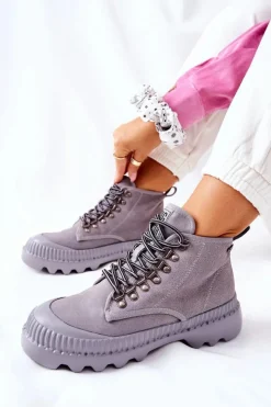 Best Big Star Shoes Skórzane Trapery Botki Big Star II274365 Szare