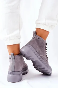 Best Big Star Shoes Skórzane Trapery Botki Big Star II274365 Szare