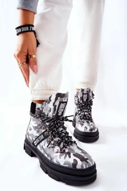 Big Star Shoes Damskie Trapery|Botki Skórzane*Skórzane Trapery Botki Big Star II274368 Moro Czarne