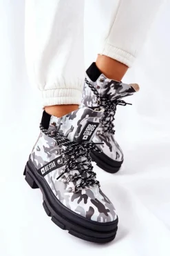 Big Star Shoes Damskie Trapery|Botki Skórzane*Skórzane Trapery Botki Big Star II274368 Moro Czarne