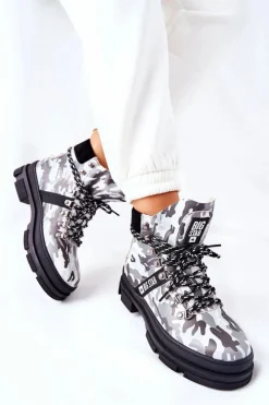 Big Star Shoes Damskie Trapery|Botki Skórzane*Skórzane Trapery Botki Big Star II274368 Moro Czarne