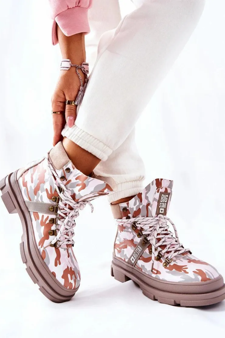 Big Star Shoes Damskie Trapery|Botki Skórzane*Skórzane Trapery Botki Big Star II274369 Moro Szare