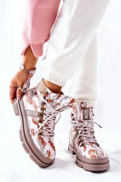 Big Star Shoes Damskie Trapery|Botki Skórzane*Skórzane Trapery Botki Big Star II274369 Moro Szare