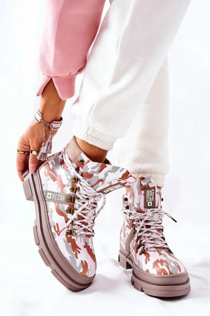 Big Star Shoes Damskie Trapery|Botki Skórzane*Skórzane Trapery Botki Big Star II274369 Moro Szare