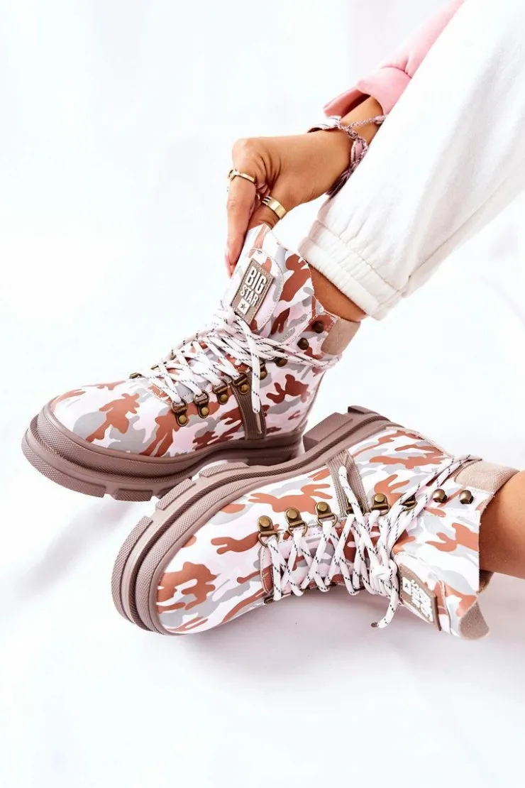 Big Star Shoes Damskie Trapery|Botki Skórzane*Skórzane Trapery Botki Big Star II274369 Moro Szare