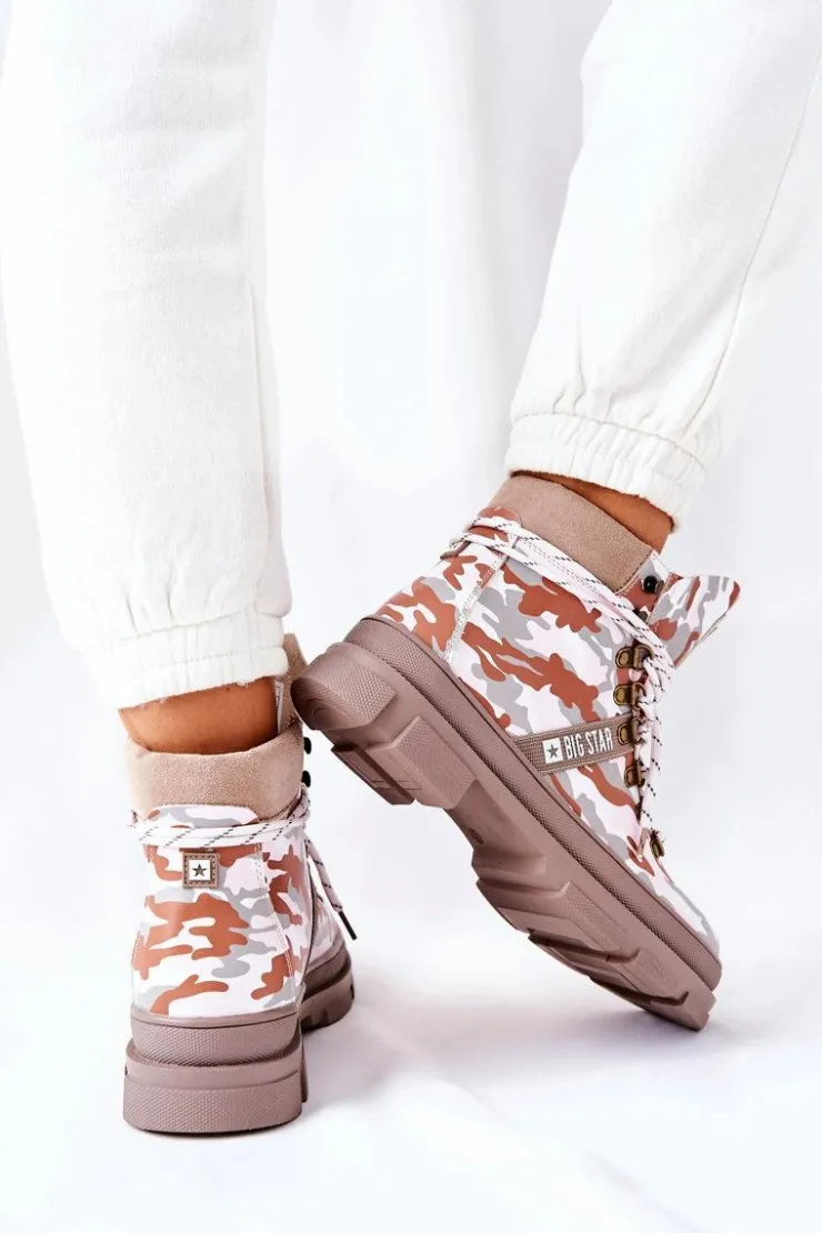 Big Star Shoes Damskie Trapery|Botki Skórzane*Skórzane Trapery Botki Big Star II274369 Moro Szare