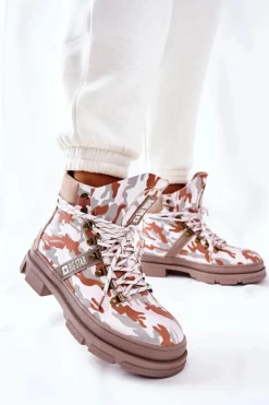 Big Star Shoes Damskie Trapery|Botki Skórzane*Skórzane Trapery Botki Big Star II274369 Moro Szare