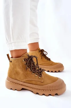 Damskie Big Star Shoes Skórzane Trapery Botki Big Star II274366 Camel