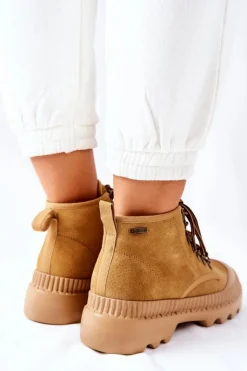 Damskie Big Star Shoes Skórzane Trapery Botki Big Star II274366 Camel