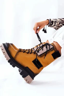 Sale Maciejka Skórzane Trzewiki Botki Ocieplane Żółte 05113-07