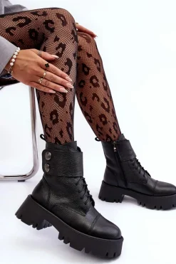 Damskie Boto Skórzane Workery Botki Damskie Czarne Lemar Anceria