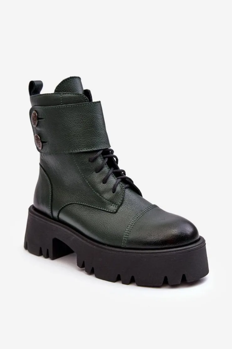 New Boto Skórzane Workery Botki Damskie Zielone Lemar Anceria Zielony