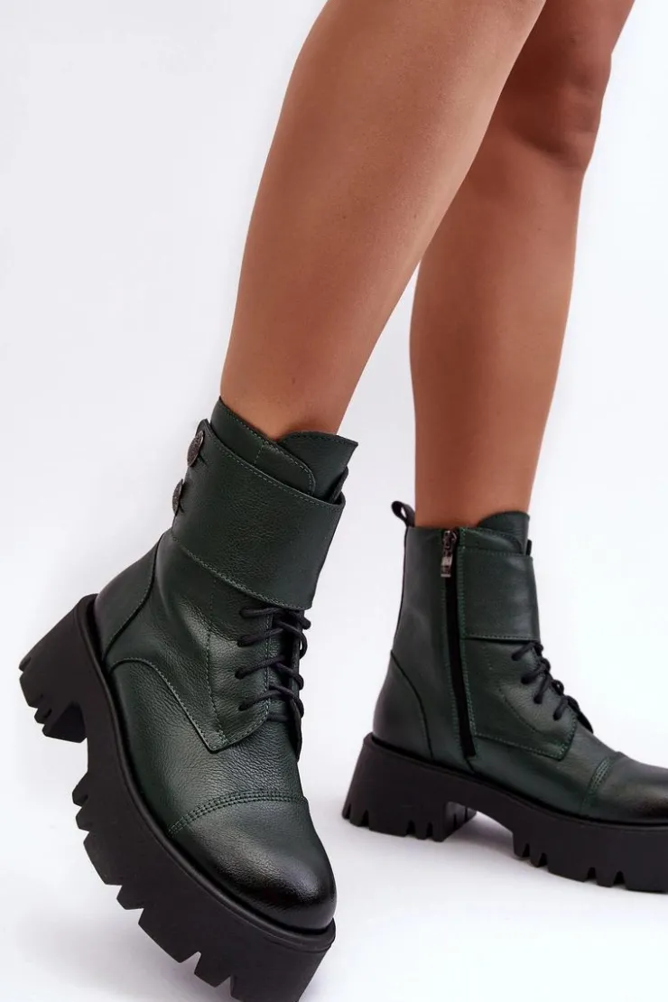 New Boto Skórzane Workery Botki Damskie Zielone Lemar Anceria Zielony