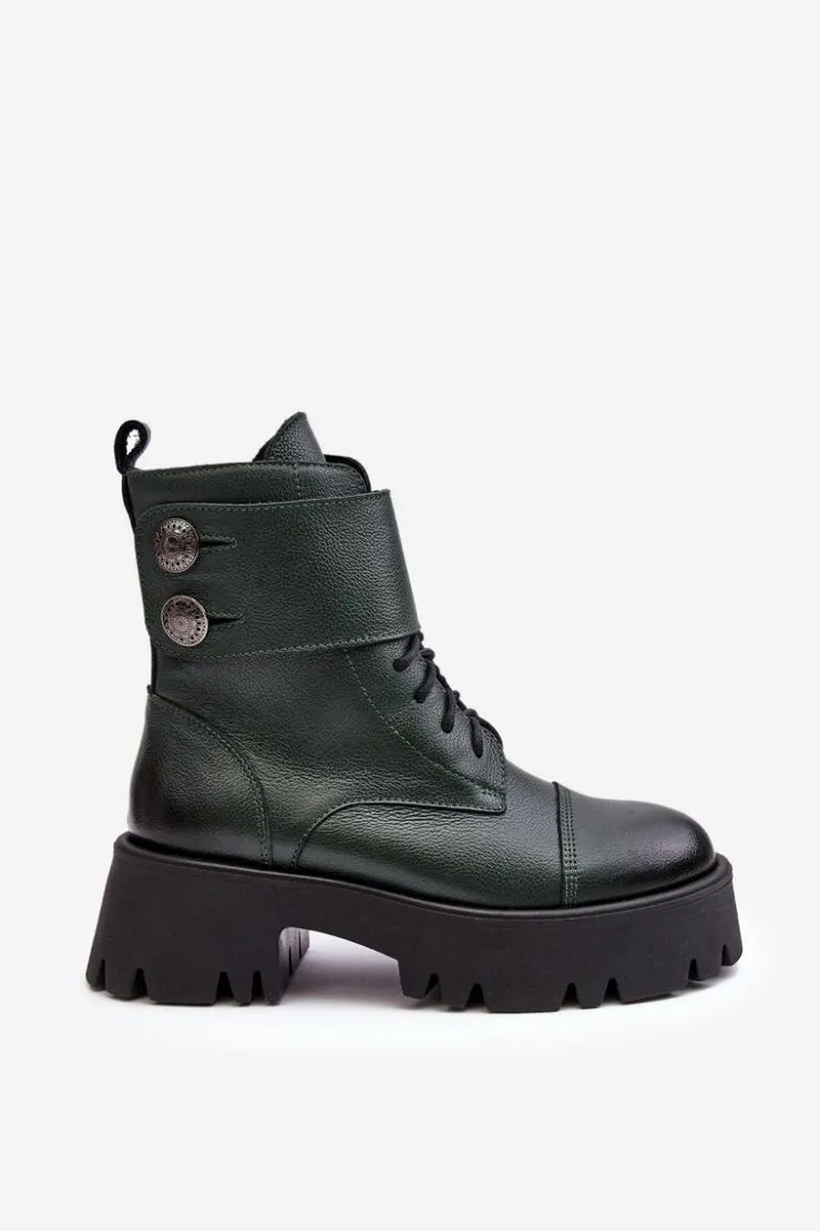 New Boto Skórzane Workery Botki Damskie Zielone Lemar Anceria Zielony