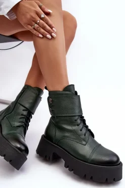New Boto Skórzane Workery Botki Damskie Zielone Lemar Anceria Zielony