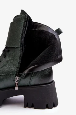 New Boto Skórzane Workery Botki Damskie Zielone Lemar Anceria Zielony