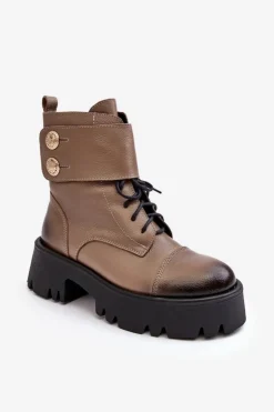 Boto Botki Skórzane|Botki Zimowe Damskie*Skórzane Workery Botki Damskie Beżowe Lemar Anceria