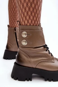 Boto Botki Skórzane|Botki Zimowe Damskie*Skórzane Workery Botki Damskie Beżowe Lemar Anceria