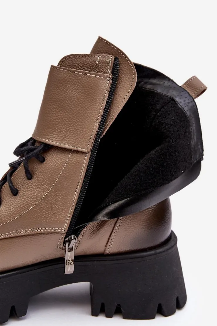 Boto Botki Skórzane|Botki Zimowe Damskie*Skórzane Workery Botki Damskie Beżowe Lemar Anceria